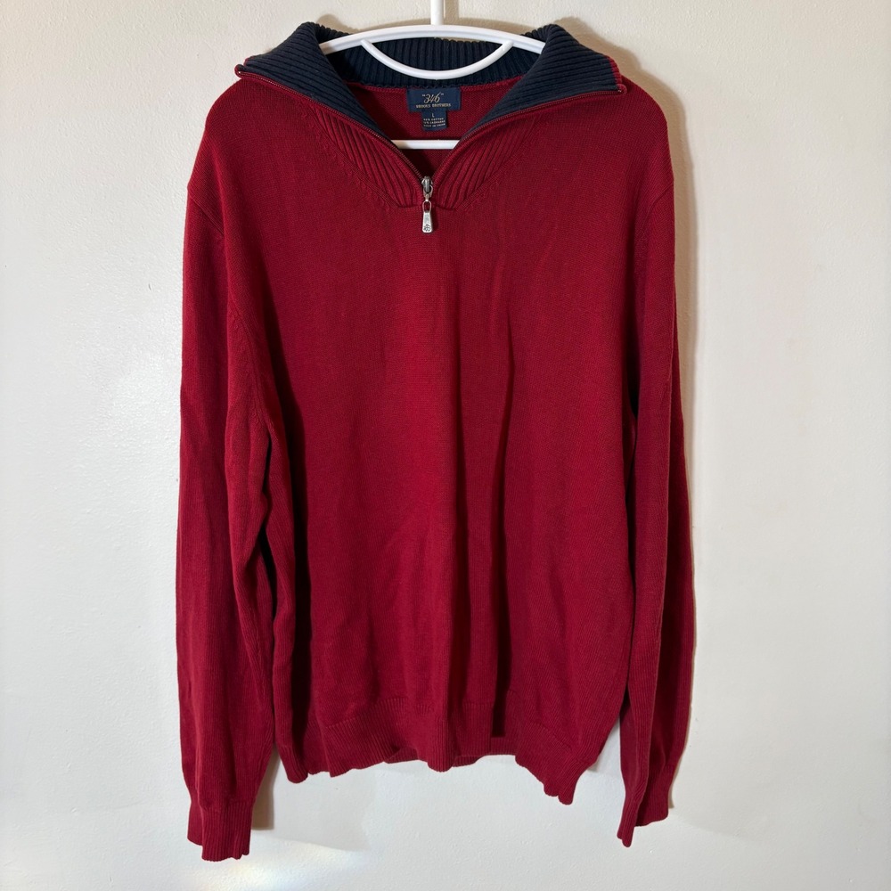Brooks‎ Brothers 346 Red Cotton Cashmere Blend Quarter Zip Sweater Size Large